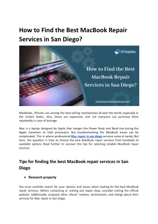 How to Find the Best Mac Book Repair Services in San Diego