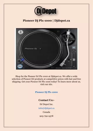 Pioneer Dj Plx-1000 | Djdepot.ca