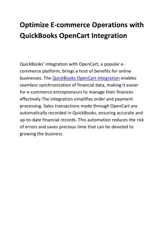 Optimize E-commerce Operations with QuickBooks OpenCart Integration