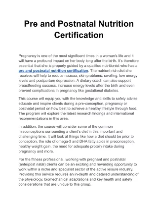 Pre and Postnatal Nutrition Certification