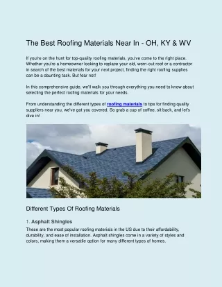 The Best Roofing Materials Near In - OH, KY & WV