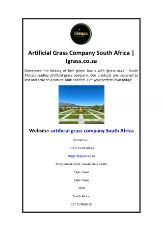 Artificial Grass Company South Africa grass.co.za