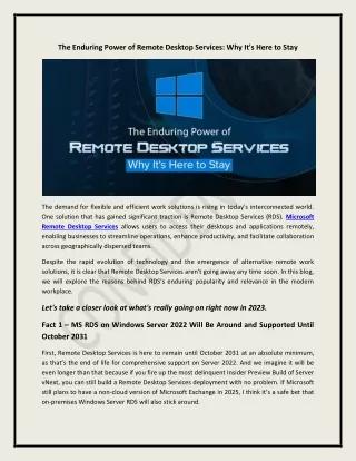 The Enduring Power of Remote Desktop Services: Why It's Here to Stay