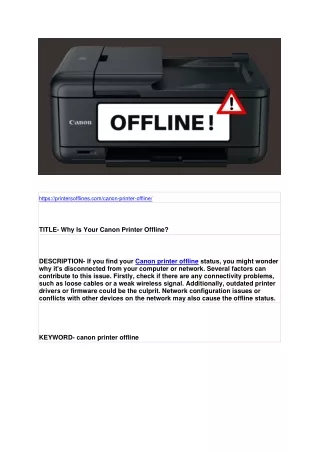 Why Is Your Canon Printer Offline?