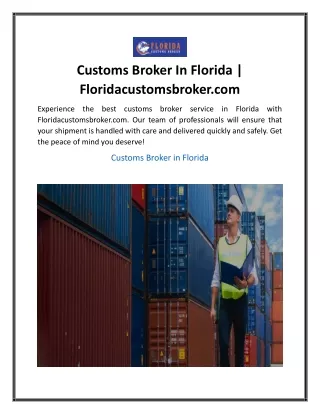 Customs Broker In Florida  Floridacustomsbroker