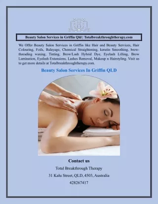 Beauty Salon Services in Griffin Qld  Totalbreakthroughtherapy.com