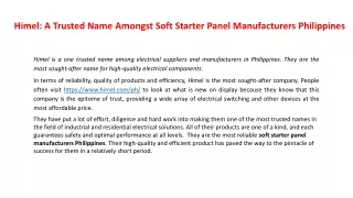 Himel A Trusted Name Amongst Soft Starter Panel Manufacturers Philippines