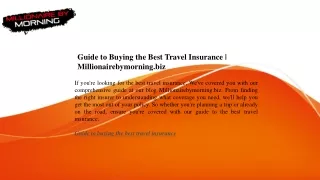 Guide to Buying the Best Travel Insurance Millionairebymorning.biz