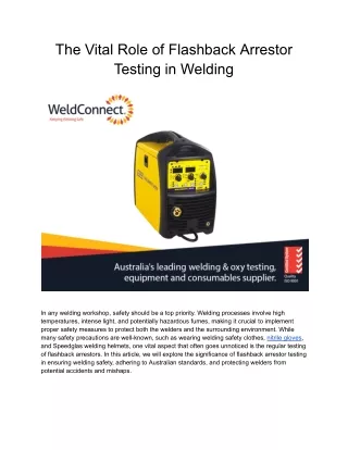 The Vital Role of Flashback Arrestor Testing in Welding