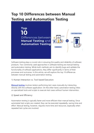 Top 10 Differences between Manual Testing and Automation Testing