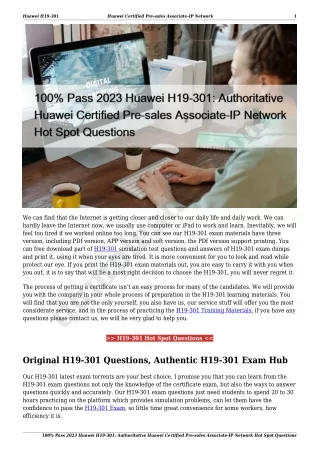 100% Pass 2023 Huawei H19-301: Authoritative Huawei Certified Pre-sales Associate-IP Network Hot Spot Questions