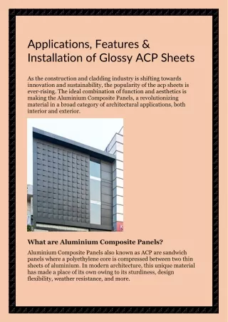 Applications, Features & Installation of Glossy ACP Sheets