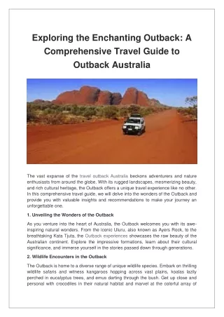 Exploring the Enchanting Outback A Comprehensive Travel Guide to Outback Australia