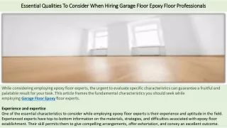 Essential Qualities To Consider When Hiring Garage Floor Epoxy Floor Professiona