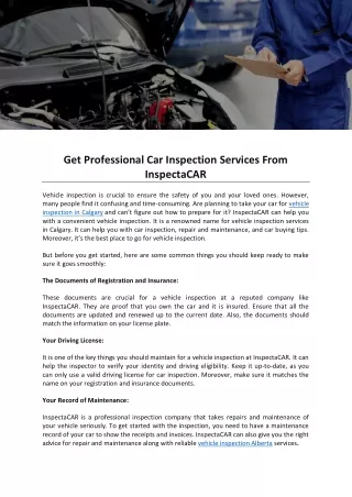 Get Professional Car Inspection Services From InspectaCAR