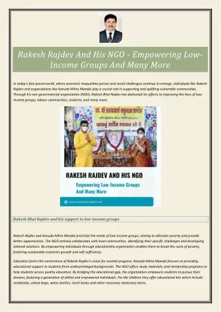 Rakesh Rajdev And His NGO - Empowering Low-Income Groups And Many More