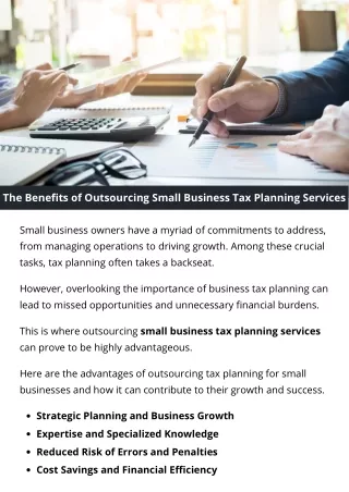 The Benefits of Outsourcing Small Business Tax Planning Services