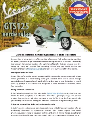 United Scooters: 5 Compelling Reasons To Shift To Scooters