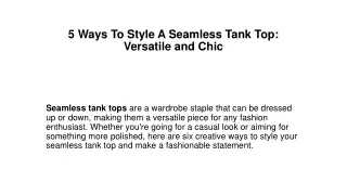 5 Ways To Style A Seamless Tank Top: Versatile and Chic