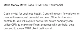 Make Money Move_ Zoho CRM Client Testimonial