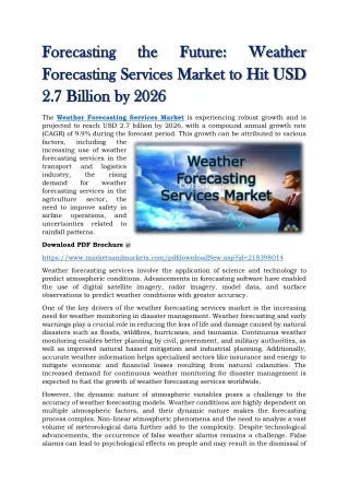 Forecasting the Future - Weather Forecasting Services Market to Hit USD 2.7 Billion by 2026