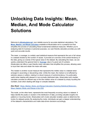Unlocking Data Insights_ Mean, Median, and Mode Calculator Solutions