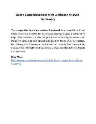 Gain a Competitive Edge with Landscape Analysis Framework