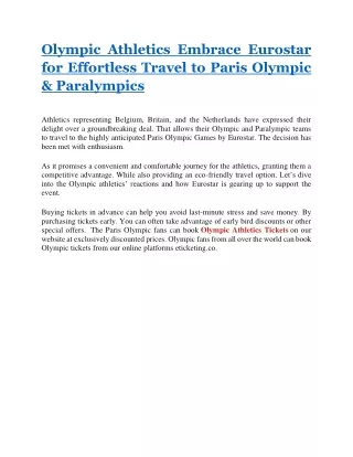 Olympic Athletics Embrace Eurostar for Effortless Travel to Paris Olympic & Paralympics