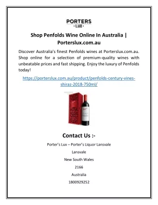 Shop Penfolds Wine Online In Australia | Porterslux.com.au