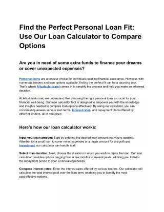 Find the Perfect Personal Loan Fit_ Use Our Loan Calculator to Compare Options