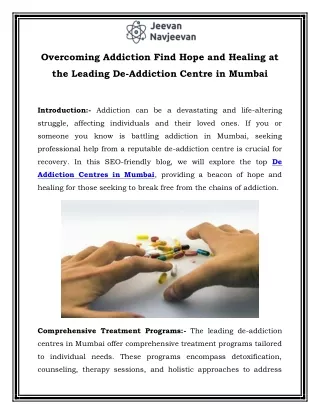 Overcoming Addiction Find Hope and Healing at the Leading De-Addiction Centre in Mumbai