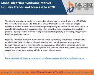 Global Kleefstra Syndrome Market – Industry Trends and Forecast to 2028
