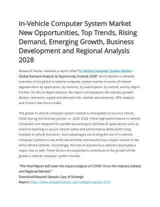 In-Vehicle Computer System Market | Rising Demand 2028