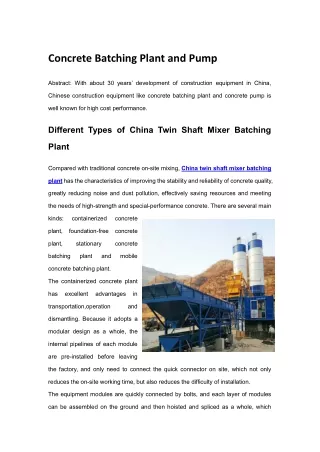 Concrete Batching Plant and Pump