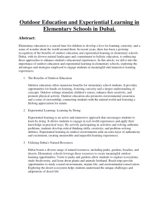 Outdoor Education and Experiential Learning in Elementary Schools in Dubai