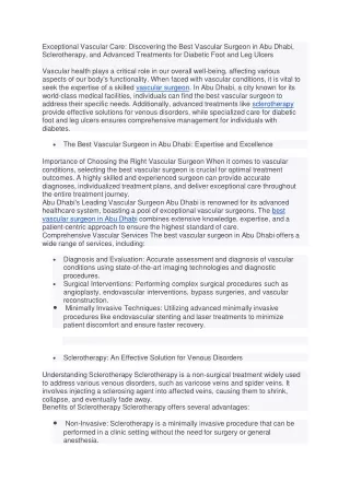 Discovering the Best Vascular Surgeon in Abu Dhabi, Sclerotherapy, and Advanced Treatments for Diabetic Foot and Leg Ulc