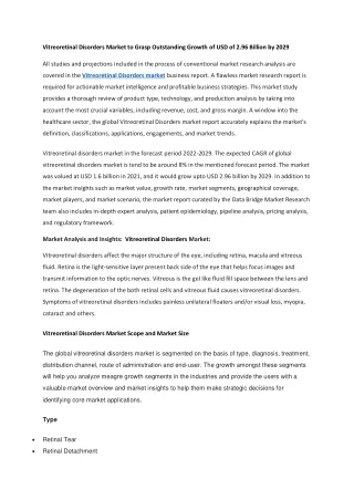 Vitreoretinal Disorders Market to Grasp Outstanding Growth of USD of 2.96 Billion by 2029