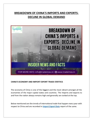 BREAKDOWN OF CHINA’S IMPORTS AND EXPORTS- DECLINE IN GLOBAL DEMAND