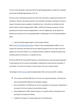 Exploring Hairline Scalp Micropigmentation, Cardiff Hair Transplant, and Female Scalp Micropigmentation in the UK