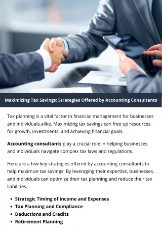 Maximizing Tax Savings Strategies Offered by Accounting Consultants