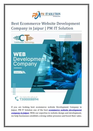 Best Ecommerce Website Development Company In Jaipur | PM IT Solution