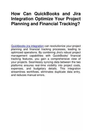 How Can QuickBooks and Jira Integration Optimize Your Project Planning and Financial Tracking