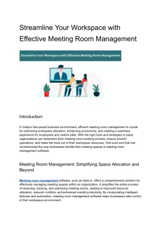 Streamline Your Workspace with Effective Meeting Room Management