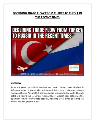 DECLINING TRADE FLOW FROM TURKEY TO RUSSIA IN THE RECENT TIMES