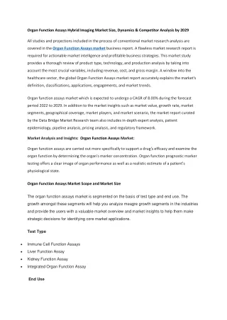 Organ Function Assays Market Size, Dynamics & Competitor Analysis by 2029