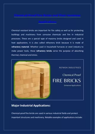 Chemical-Proof Fire Bricks and Their Immense Applications