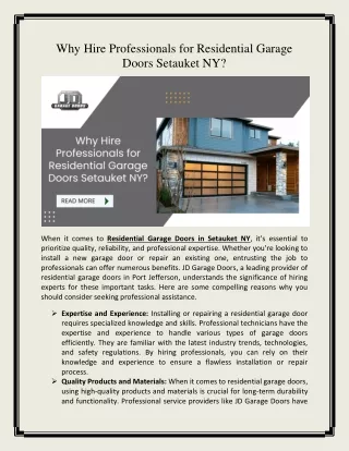 Why Hire Professionals for Residential Garage Doors Setauket NY