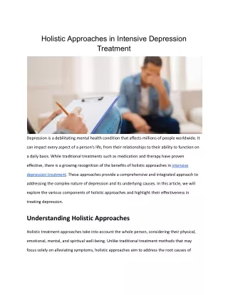 Holistic Approaches in Intensive Depression Treatment
