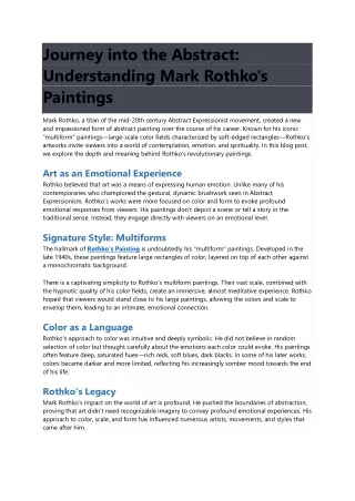 Journey into the Abstract Understanding Mark Rothko's Paintings