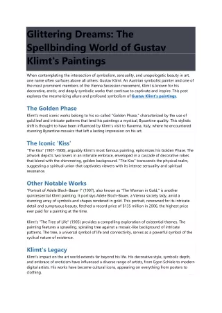 Glittering Dreams The Spellbinding World of Gustav Klimt's Paintings